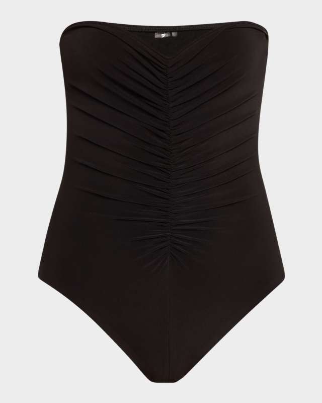 Strapless Shirred One-Piece Swimsuit